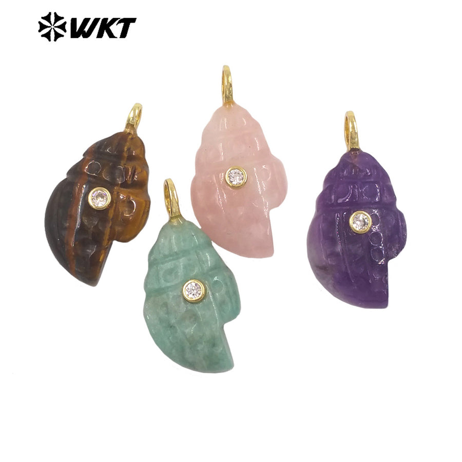 WT-P2122 Popular Lovely Style Natural Gemstones And Zircon Conch Shape Pendants For Handmade Earrings DIY Accessories
