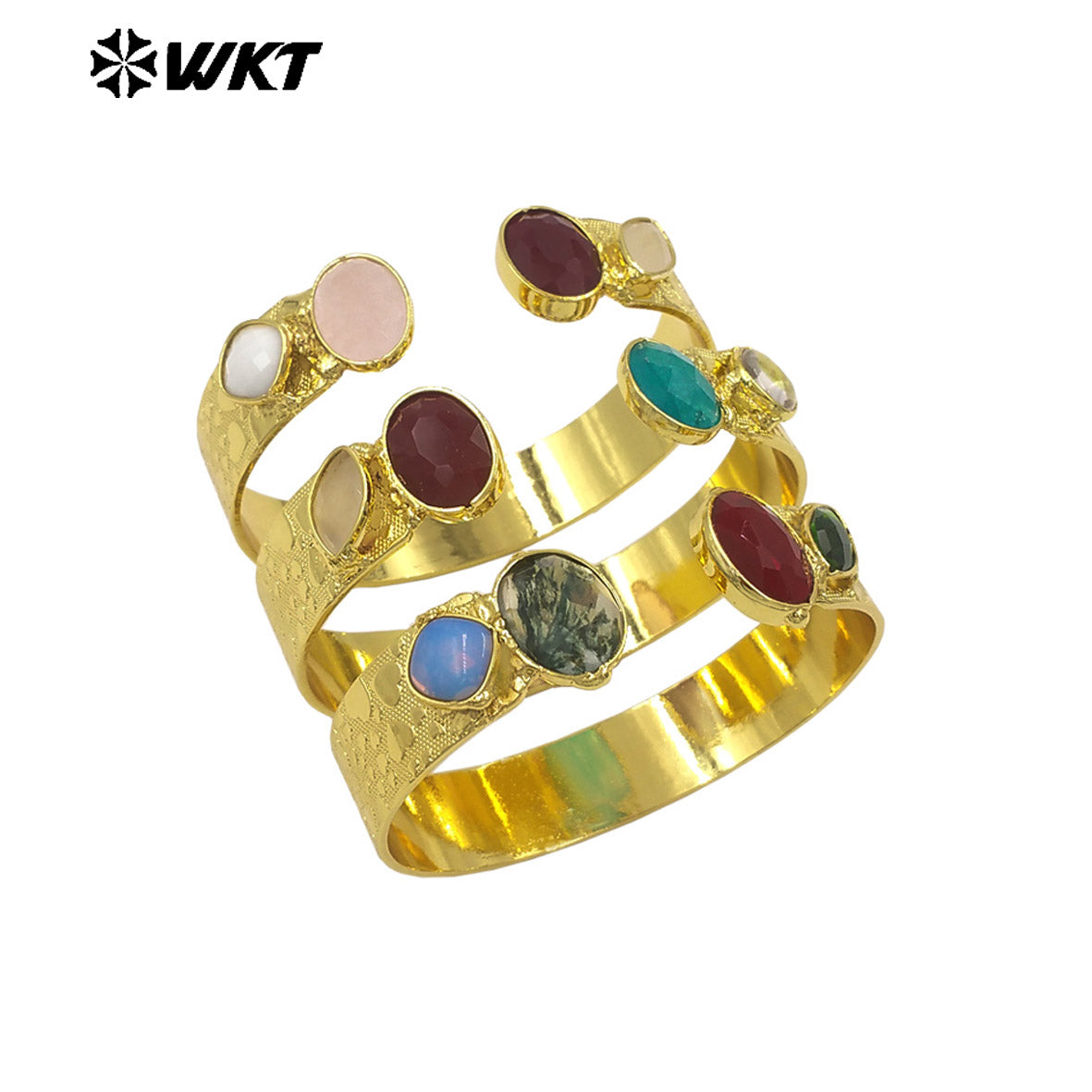 WT-B706 Top Qualiy Vintage Style 18K Gold Electroplated Natural Multiple Gemstones Cuff Women Bangles As Birthday Gift