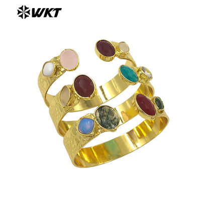 WT-B706 Top Qualiy Vintage Style 18K Gold Electroplated Natural Multiple Gemstones Cuff Women Bangles As Birthday Gift