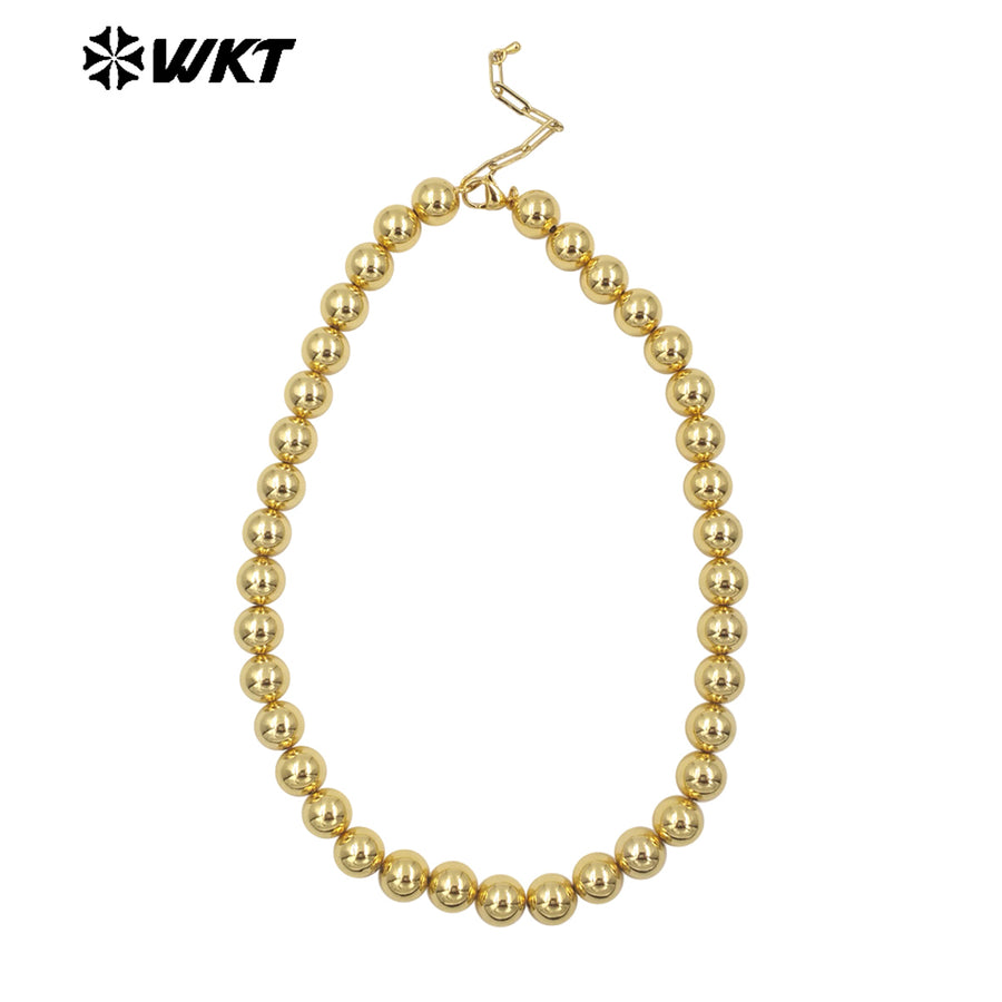 WT-JFN14 Fashionable 18K Real Gold Plated Round Big Brass Beads Hand Strand Chain Necklace 10 and 12MM Available