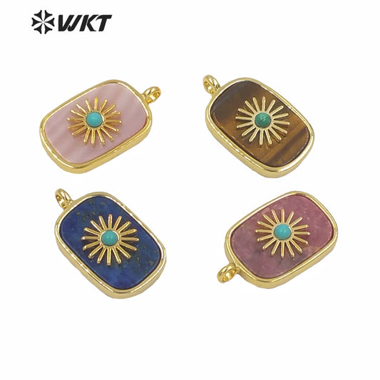 WT-P1590 Amazing Gold Electroplated Bezel Natural Stone Setting square Pendant Fashion Women Themed Charm Stone Pendants