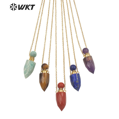 WT-N1372 Perfume Bottle Pendant Color Stone Necklace Temperament Texture Women Gifts Jewelry Necklace Natural Stone Necklace