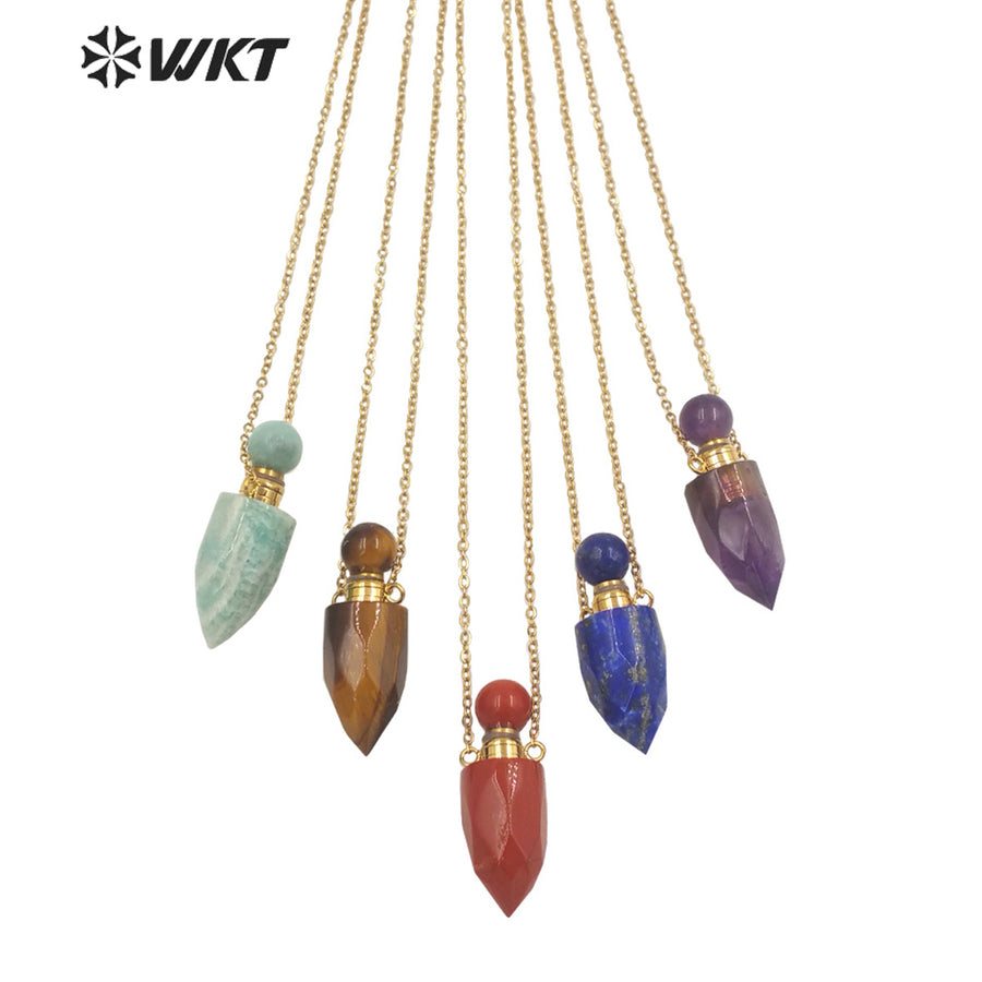WT-N1372 Perfume Bottle Pendant Color Stone Necklace Temperament Texture Women Gifts Jewelry Necklace Natural Stone Necklace