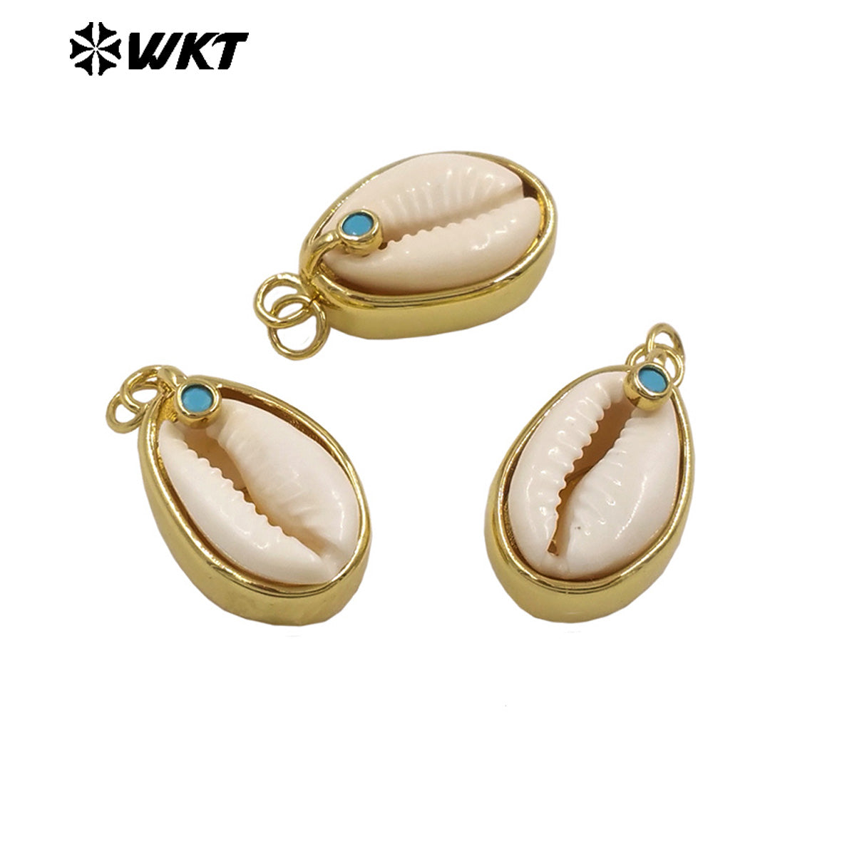 WT-JP452 Wholesale Gold Electroplated Setting In Natural Little Stone And Cowrie Shell Pendants For Women Earrings Making