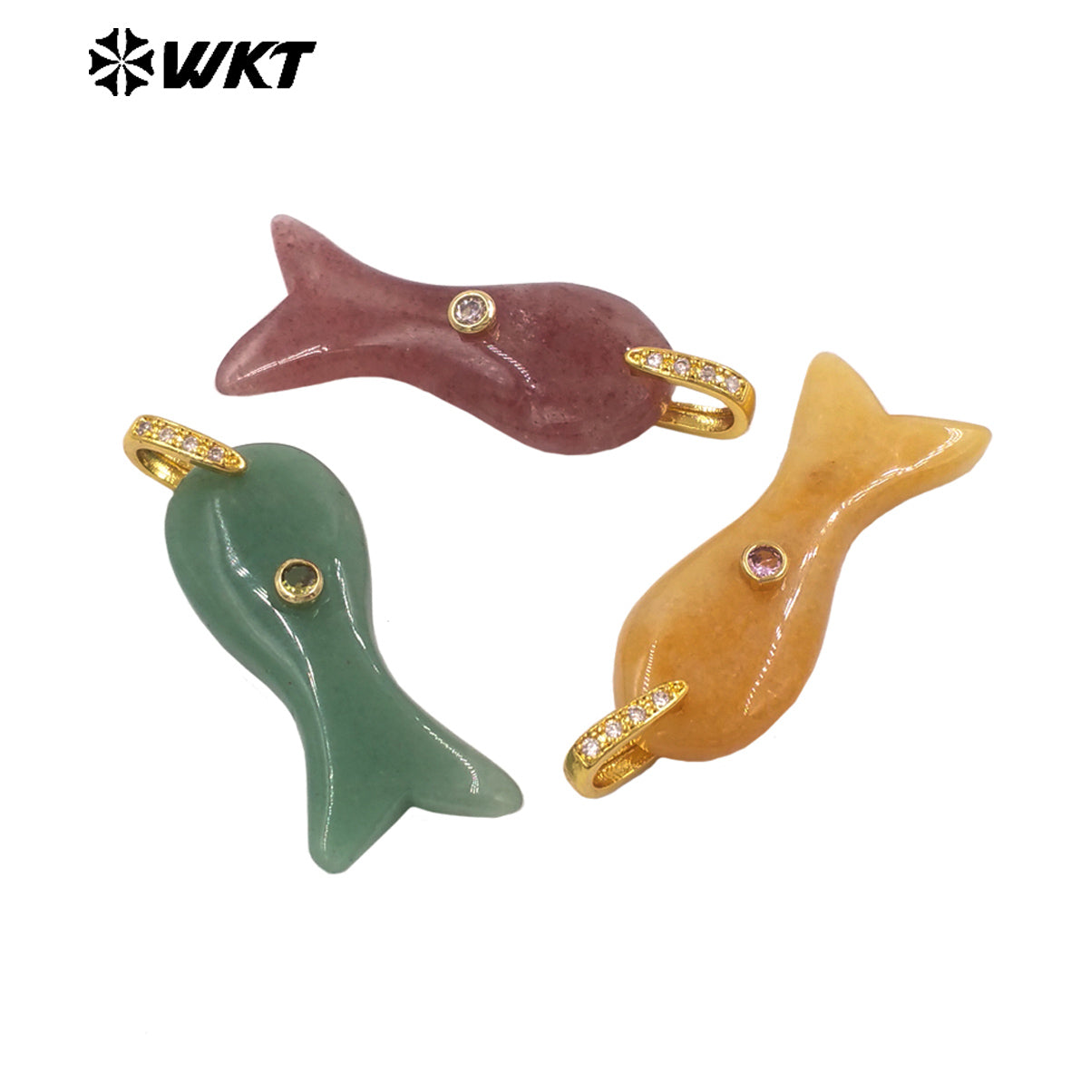 WT-P2138 New Design Zircon And Natural Gemstones Little Fish Charms Pendants For Lovely Style Jewelry Making Decoration