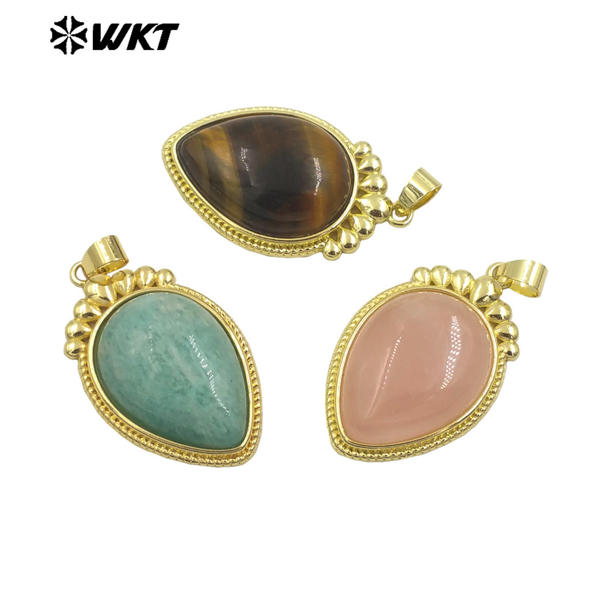 WT-P1972 Amazing WKT New Design High Polish Long Drop Stone Made Gold Bezel Setting Natural Amethyst Pendants for Necklace