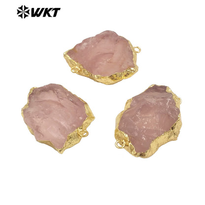 WT-C332 WKT New Arrival Natural Rose Quartz With Gold Plated Connector Pendant for Lady DIY Making Jeweley