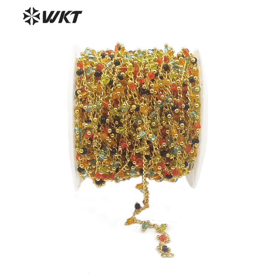 WT-RBC128 Wholesale 3mm Color Crystal Beads Chain Rosary Beads Chain New Product Can DIY Fashionable Jewelry Necklace