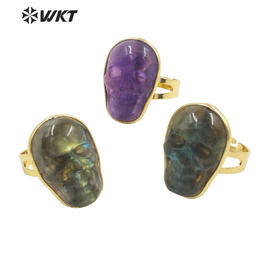 WT-R388 WKT 2022 New Arrive Jewelry Stone Amethyst Labradorite Ghost Head Rings Hip Hop Style Skull Rings for Youth Jewelry