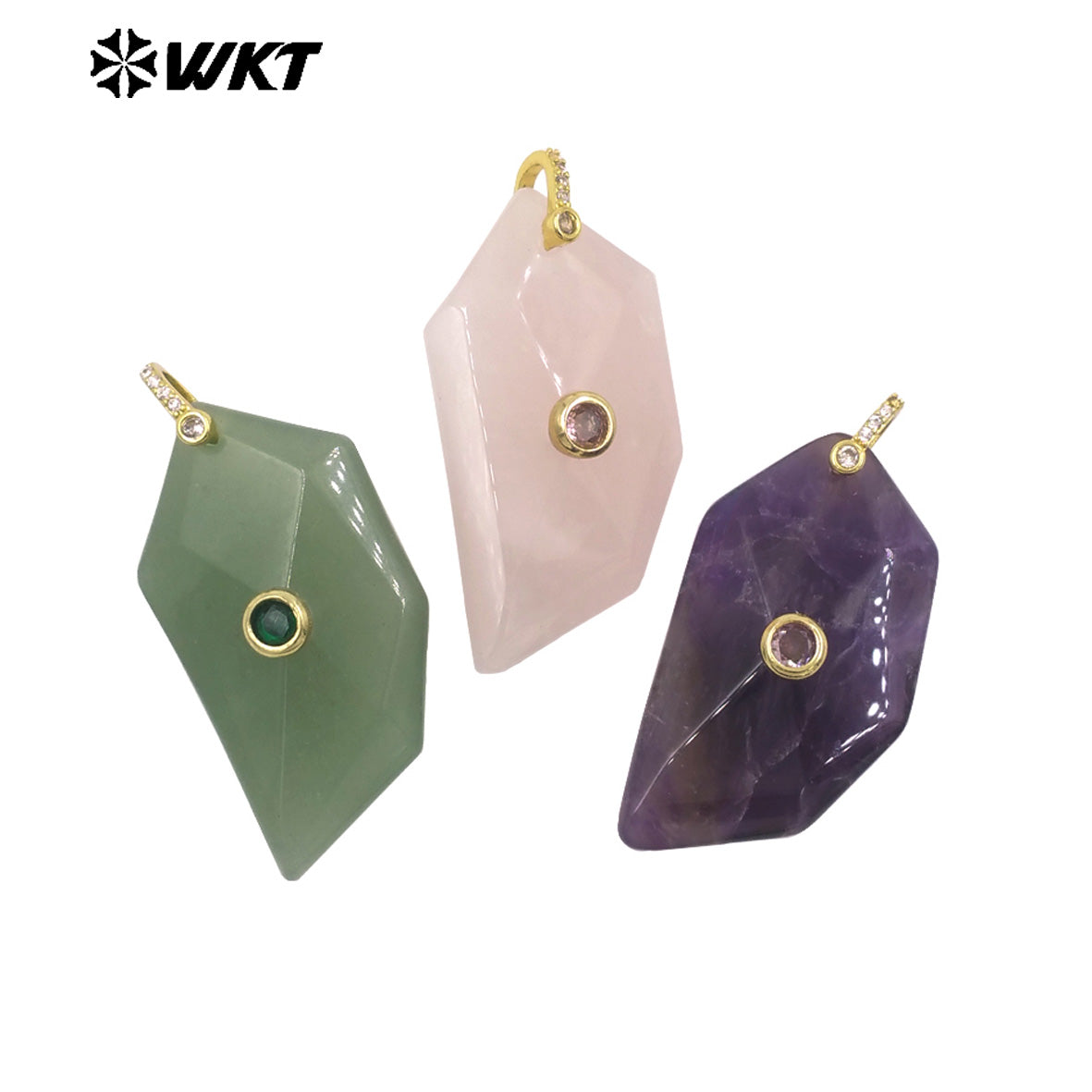 WT-P2145 Factory Wholesale Natural Gemstones Setting In Zircon Geometric Shape Gold Pendants For Women Earrings Handmade