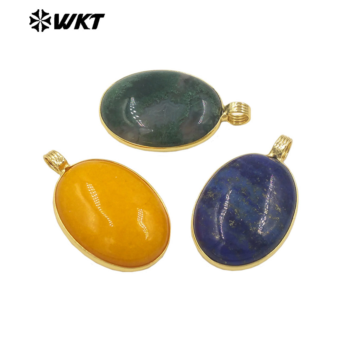 WT-P2103 Newest Product Colorful Natural Gemstones Round Smooth Gold Little Pendants As Unisex Handmade Necklace Findings