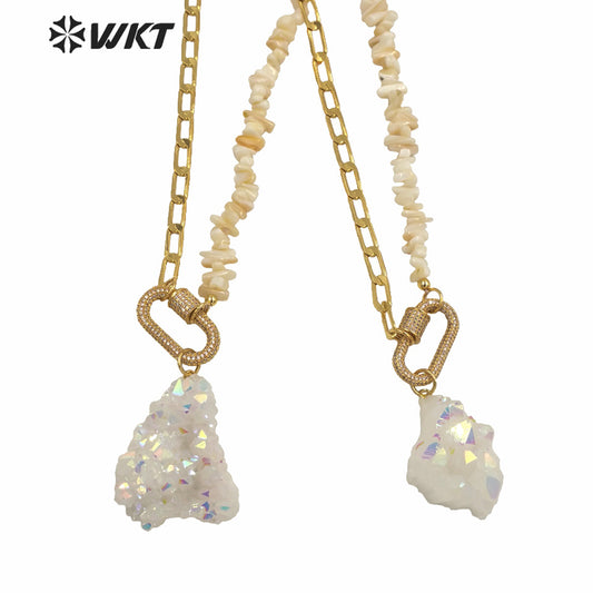 WT-N1253 Amazing Sparkly Angel AURA Quartz Stone Necklace Fashion Lady Unique Hand Make Chain Crystal Necklace
