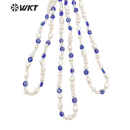 WT-JN209 Unique Exclusive Design Gorgeous Blue Eye Beads Necklace Popular Freshwater Pearl Choker Necklace with Locker