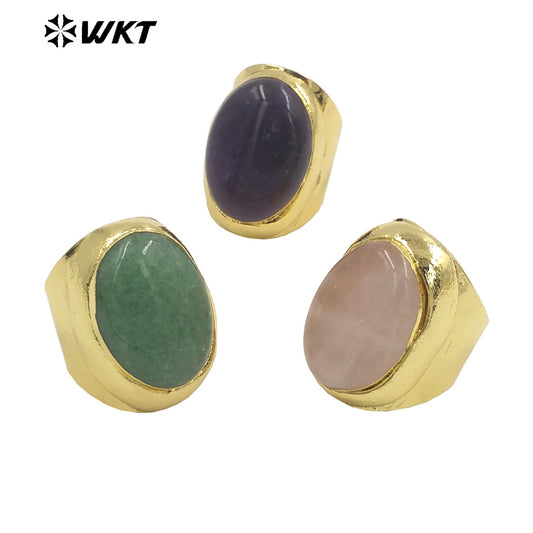 WT-R467 Newest Trendy Fashion HOT Ins Gemstone Jewelry Ring 18k Real Gold Plated Round Stone Anneversary Women Ring