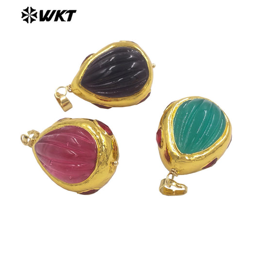 WT-P2071 Wonderful 18K Gold Electroplated Colorful Glaze Hand Carved Waterdrop Shape Pendants For Women Necklace DIY Making