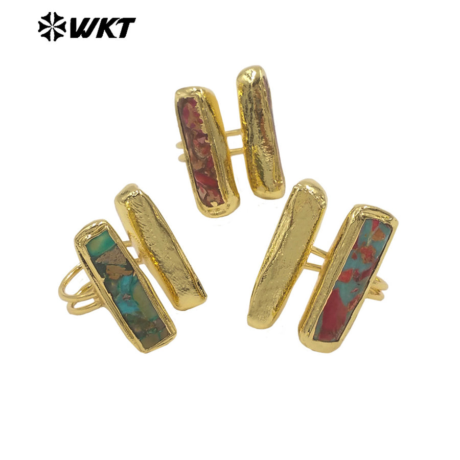 WT-R572 Excellent Vintage Style 18K Gold Plated Rectangle Natural Emperor Stone Adjustable Size Rings As Anniversary Gift