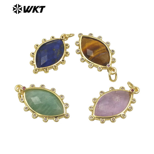 WT-P1975 Europe Delicate Kinds of Gemstone Tiger Eye With Cubic Zircon Setting Charming Jewelry Stone Pendant