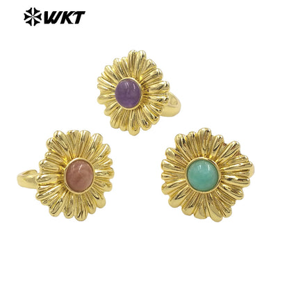 WT-R532 Newest Design Romantic Delicate 18K Real Gold Plated Metal With Natural Round Stone Setting Women Party Rings