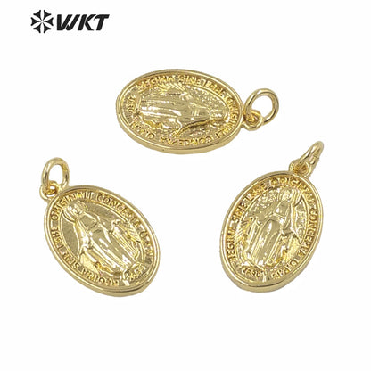 WT-MP162 Wholesale Small Charming Gold Electroplated Metal Jesus Christ Pendant 17mm Tiny Hot Single Loop Gold Charm Pendant