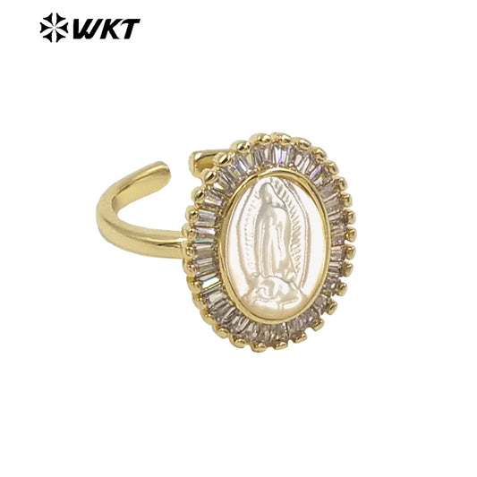 WT-MR021 Simple Charming Pearl Adjustable Ring Cubic Zircon Set 18k Gold Plated for Women Gifts Jewelry Pearl Rings
