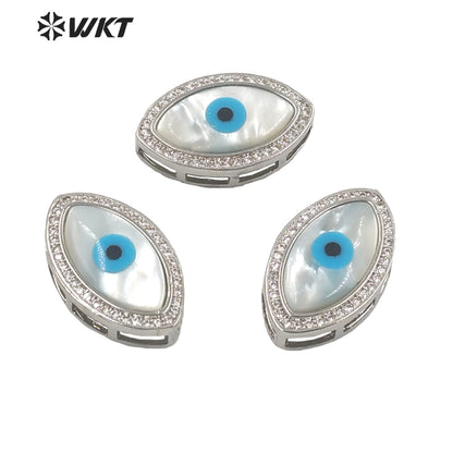 WT-MP203 WKT Exclusive Fashion 18k Real Gold Plated Micro Pave Cubic Zircon Setting White Shell Eye Pendant in Horseeye Shape