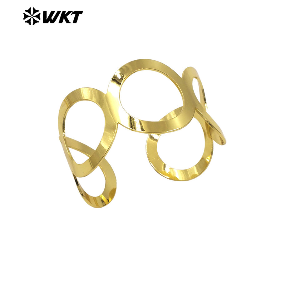 WT-B669 Best Selling Wholesale Round Cutout Design 18K Gold Plated Natural Yellow Brass Bracelet As Special Gift for Women