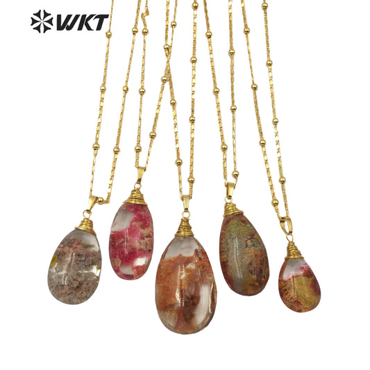 WT-N1200 Wholesale Clouds Quartz Stone Pendant Necklace With 18 Inch Necklace Women Stylish Charm Jewelry Stone Pendant Necklace