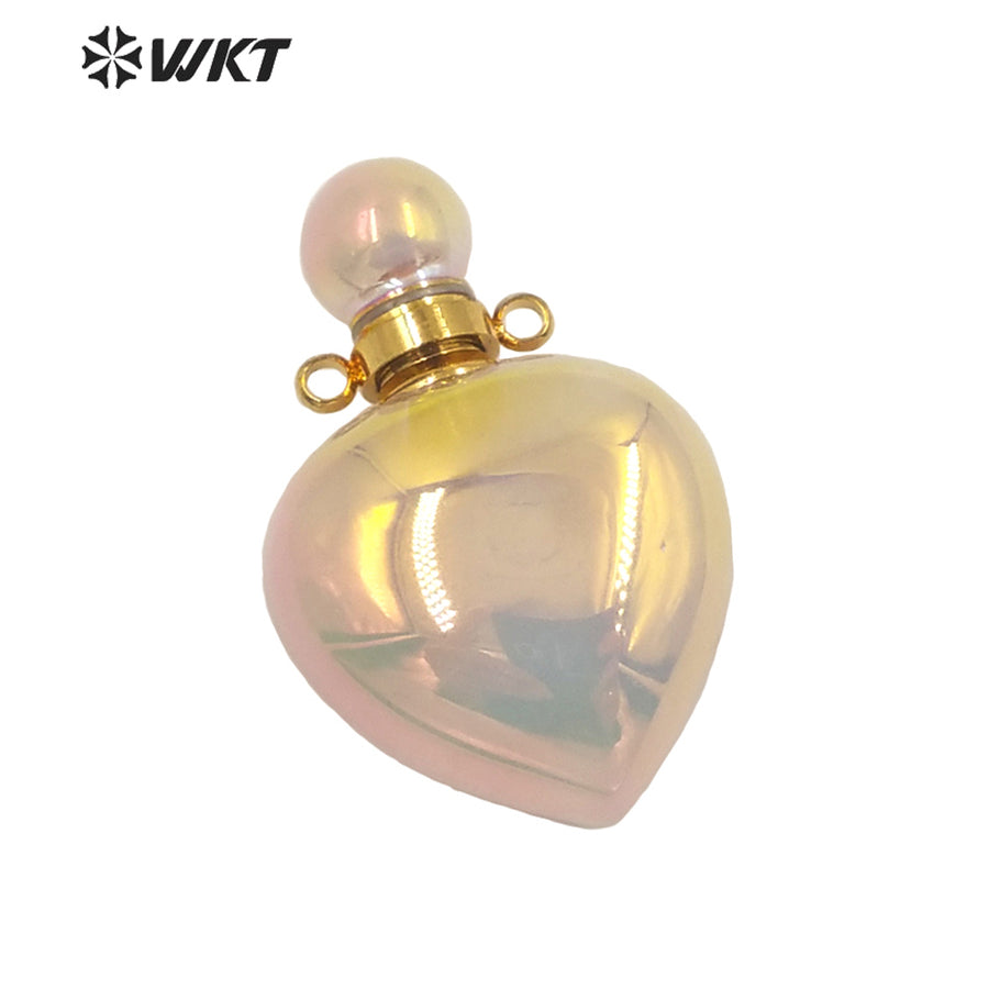 WT-P1647 Wholesale New Color Natural Rose Quartz Stone with Aura Heart Pendant Women Fashion Gold pink Aura Heart Perfume Bottle