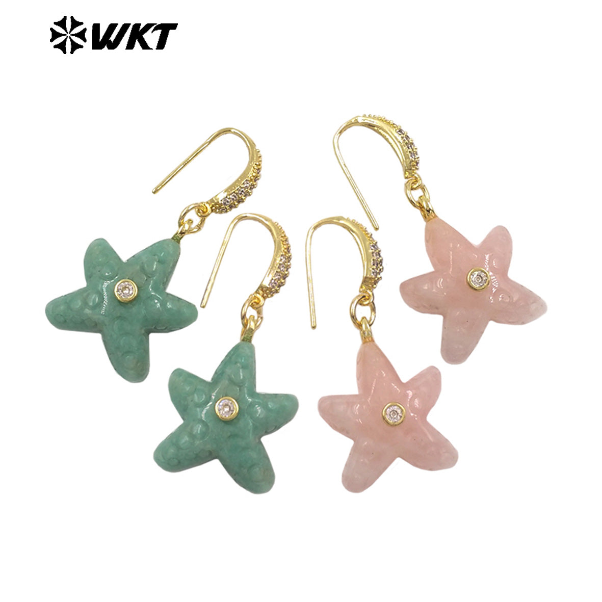 WT-E815 Interesting And Delicate Multiple Natural Gemstones Starfish Shape Gold Earrings As Girl Friends Jewelry Present