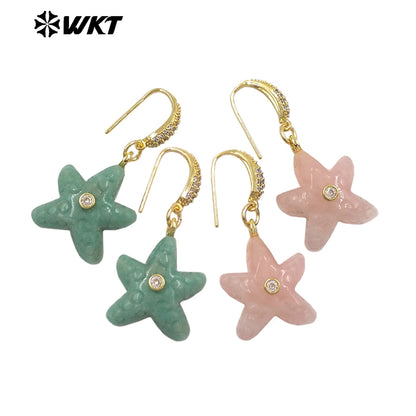 WT-E815 Interesting And Delicate Multiple Natural Gemstones Starfish Shape Gold Earrings As Girl Friends Jewelry Present