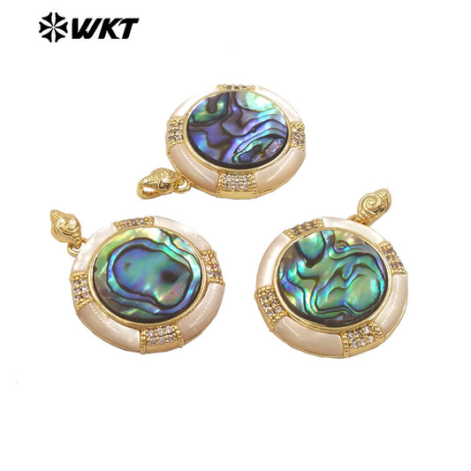 WT-JP431 Excellent 18K Gold Plated MOP With Abalone Shell And Zircon Little Pendant For Luxury Jewelry Necklace Handmade
