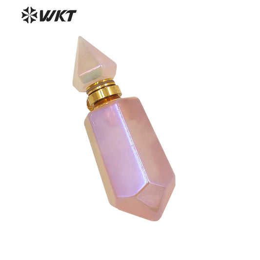 WT-P1650 Amazing Double Point pink Aura Stone Perfume Bottle Pendant Long Spirit Quartz Stone Necklace Pendant for Girl Friend