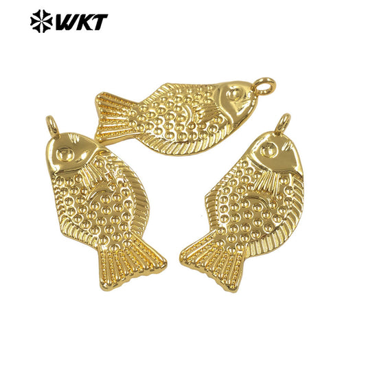 WT-P2115 High Quality 18K Gold Electroplated Yellow Brass Fish Metal Pendant For Handmade Necklace Decorative Findings