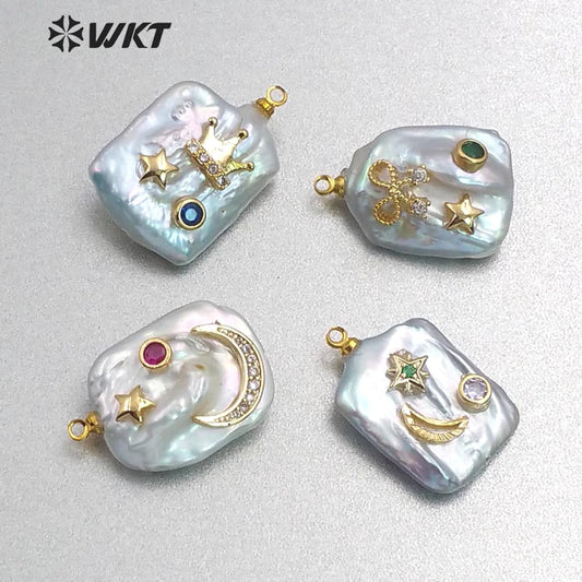 MP136 Natural Freshwater Pearl Pendant With Diversified Patterns Rectangular Pendant CZ Micro Pave Women Fashion Pearl Pendant