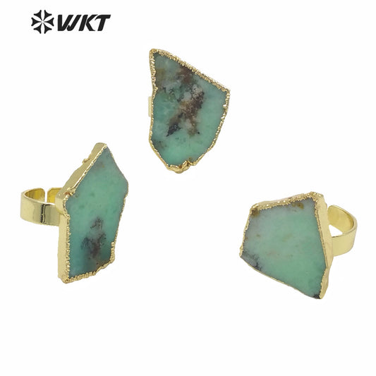 WT-R362 Newest Design Precious Chrysoprase Stone Ring Women Fashion Irregular Randomly Shape Green Jade Stone Gold Ring