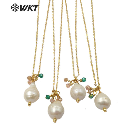 WT-JN108 New Arrival Natural Pearl Necklace and Color Beads Women Stylish Charm Jewelry Pearl Necklace in Stock