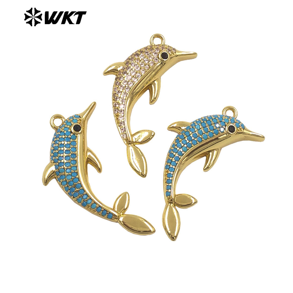 WT-MP328 Beautiful Lovely Gold Plated Yellow Brass And Zircon Dolphin Shape Little Pendant As Women Earrings Bracelets Findings