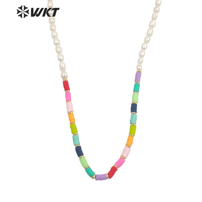 WT-JN208 Gorgeous Natural Freshwater Pearl Mix Resin Beads Necklace Winter Choker Pearl Necklace Jewelry Decorative