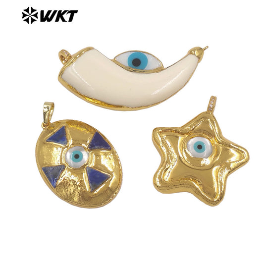 WT-JP451 Peculiar Wholesale Gold Plated Natural Shell Eye Star And Egg Design Charm Pendants As Halloween Gift Making Findings