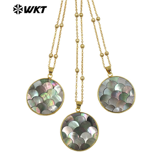 WT-JN312 Natural 18K Gold Plated Penguin Shell Necklace Special Design Round Shape Causal Style Fashion Women Jewelry Wholesale