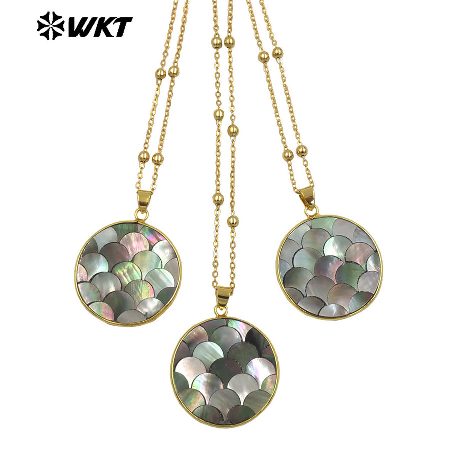 WT-JN312 Natural 18K Gold Plated Penguin Shell Necklace Special Design Round Shape Causal Style Fashion Women Jewelry Wholesale