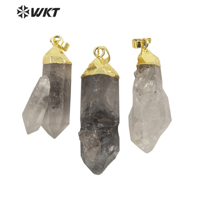 WT-P1703 Amazing Healing Natural Raw Crystal Quartz Point Pendant Gold Plated Spirit Quartz Crystal Stone Jewelry Pendant