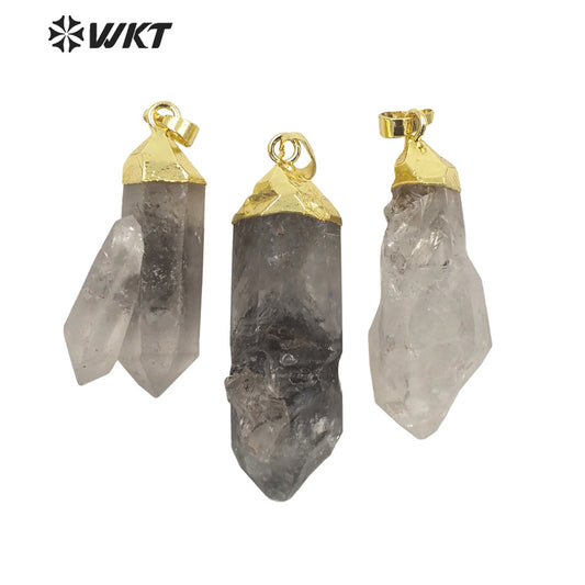 WT-P1703 Amazing Healing Natural Raw Crystal Quartz Point Pendant Gold Plated Spirit Quartz Crystal Stone Jewelry Pendant