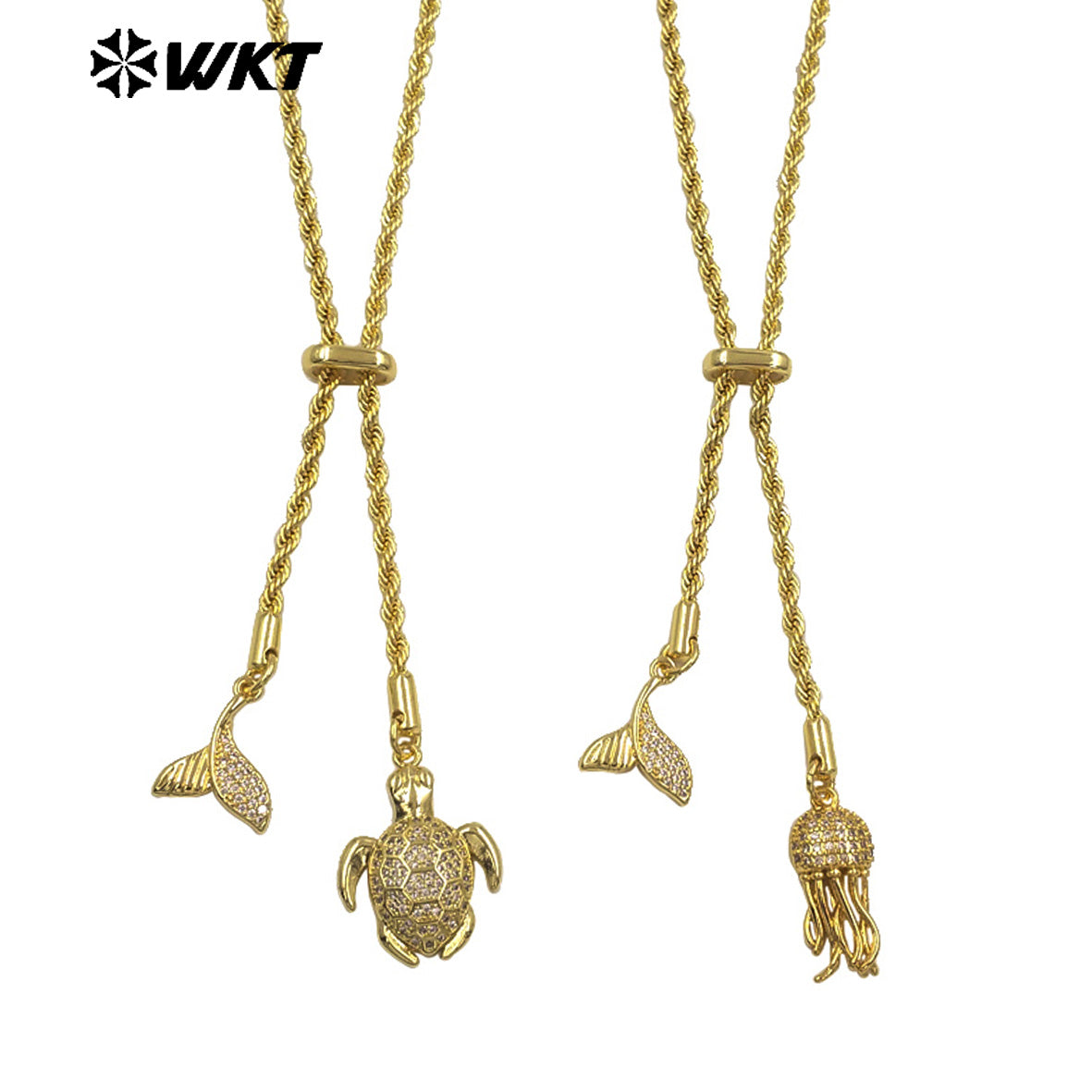 WT-JFN51 New Arrival Brass Gold Plated Chain With Double Animal Zircon Charms Metal Women Necklace For Fashion Matching Jewelry
