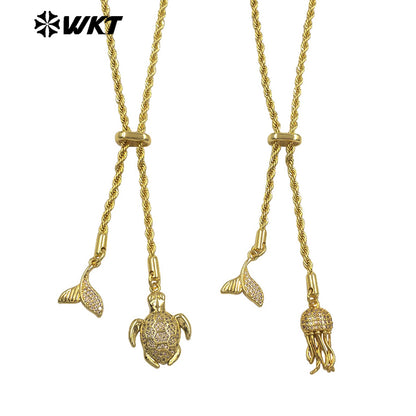 WT-JFN51 New Arrival Brass Gold Plated Chain With Double Animal Zircon Charms Metal Women Necklace For Fashion Matching Jewelry