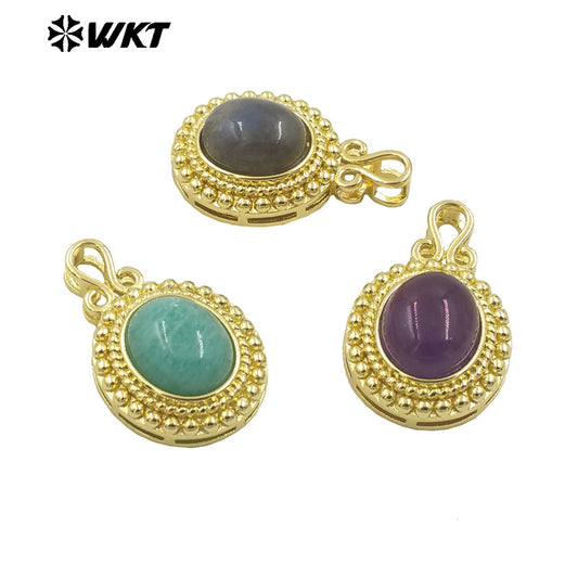WT-P1963 Amazing New Design Small Europe Style Oval Amethyst Stone Setting Jewelry Charms for Necklace