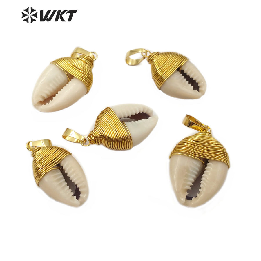 WT-JP162 Wholesale Natural Wire Wrapped Cowrie Shell Pendant Natural Shell Jewelry Fashion Charm Cowrie Pendant