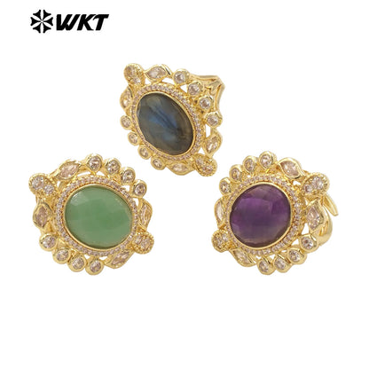 WT-MR028 Newest Summer Design Fashionable Royal Court Style Precious Women Adjustable Natural Stone Zircon Wedding Ring
