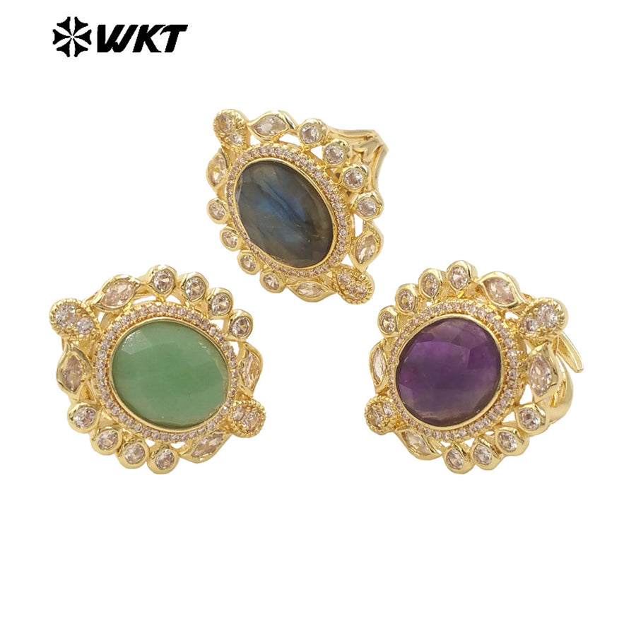 WT-MR028 Newest Summer Design Fashionable Royal Court Style Precious Women Adjustable Natural Stone Zircon Wedding Ring