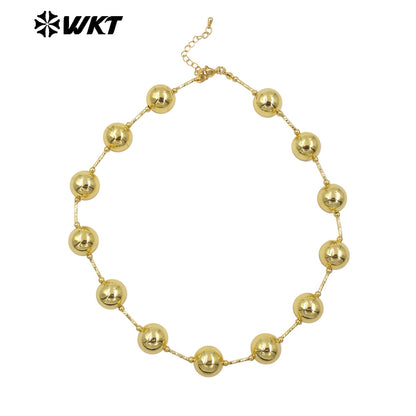 WT-JFN08 New Punk Style Women Hand Strand Big Brass Beads 18K Gold Plated With Pipe Connector Metal Necklace